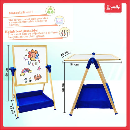 Wudly 3-in-1 Creative Easel Board with Chalkboard, Whiteboard, Storage Tray, Educational Kids Art Station