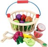 Wudly Magnetic Wooden Cutting Fruit Food Play Toy Set with Basket for Kids