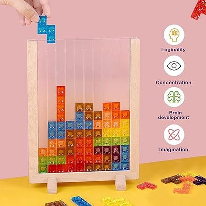 Wudly - Wooden 3D Creative Russian Desktop Game, Transparent Brain Toy, Montessori Puzzle Toy, IQ Puzzle, Tetris Puzzle Educational Toy for 3+ years Children, Multi Colors, Child Safe Certified