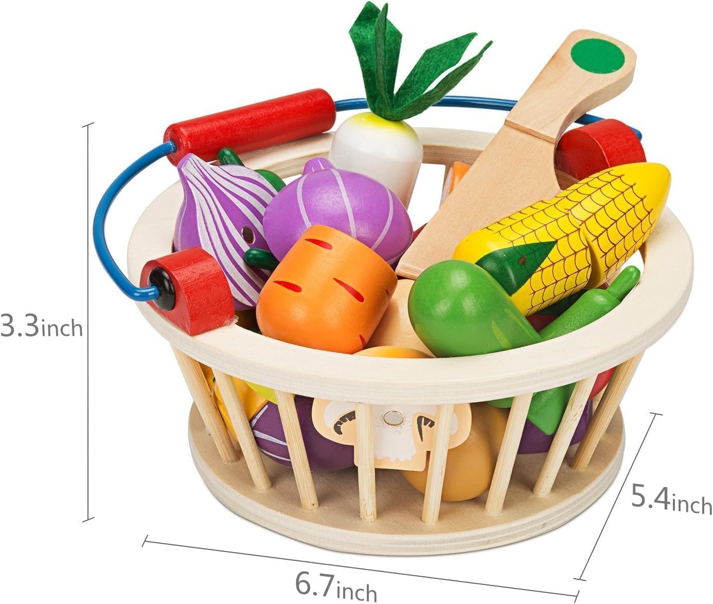 Wudly Magnetic Wooden Cutting Vegetables Food Play Toy Set with Basket for Kids