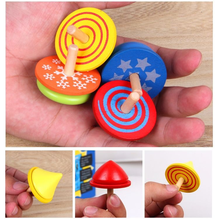 Wudly Wooden Spinning Top Toy with Intricate Patterns – Durable, Colorful, and Mesmerizing for Kids and Adults - 4 Pieces