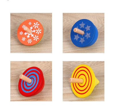 Wudly Wooden Spinning Top Toy with Intricate Patterns – Durable, Colorful, and Mesmerizing for Kids and Adults - 4 Pieces