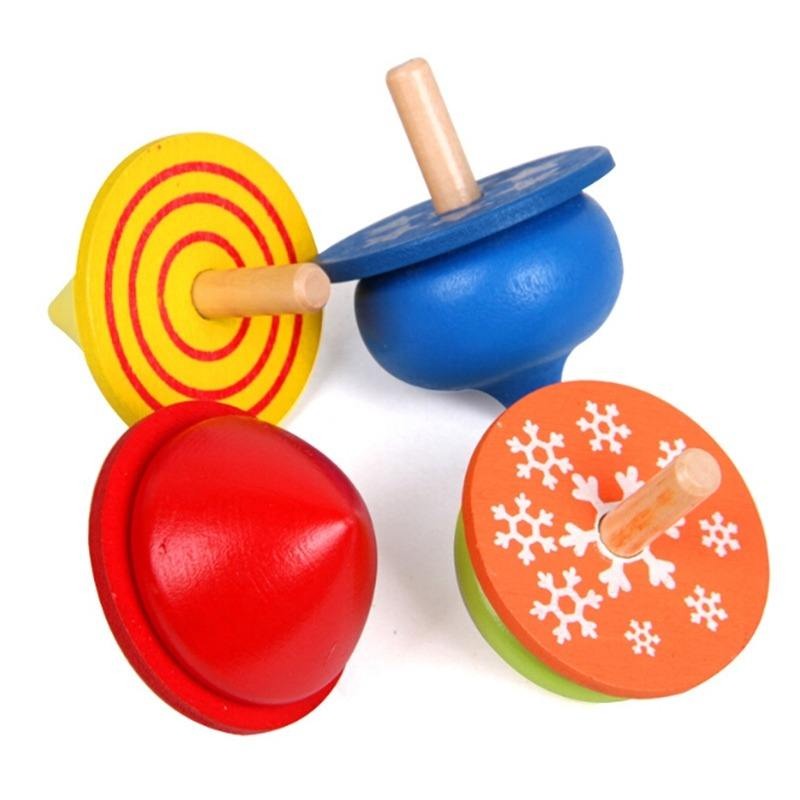 Wudly Wooden Spinning Top Toy with Intricate Patterns – Durable, Colorful, and Mesmerizing for Kids and Adults - 4 Pieces