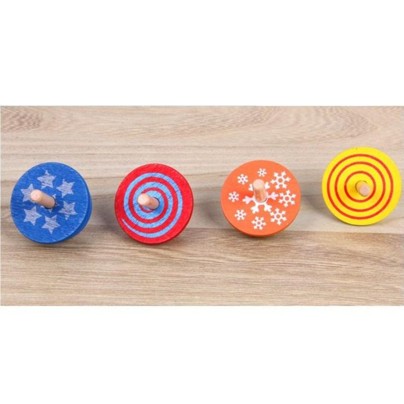 Wudly Wooden Spinning Top Toy with Intricate Patterns – Durable, Colorful, and Mesmerizing for Kids and Adults - 4 Pieces