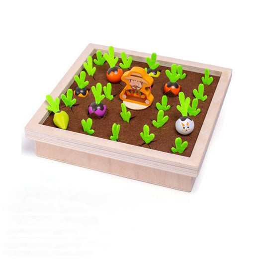 WUDLY Wooden Vegetable Garden Memory Game, Educational Board Game with Farmer Figure