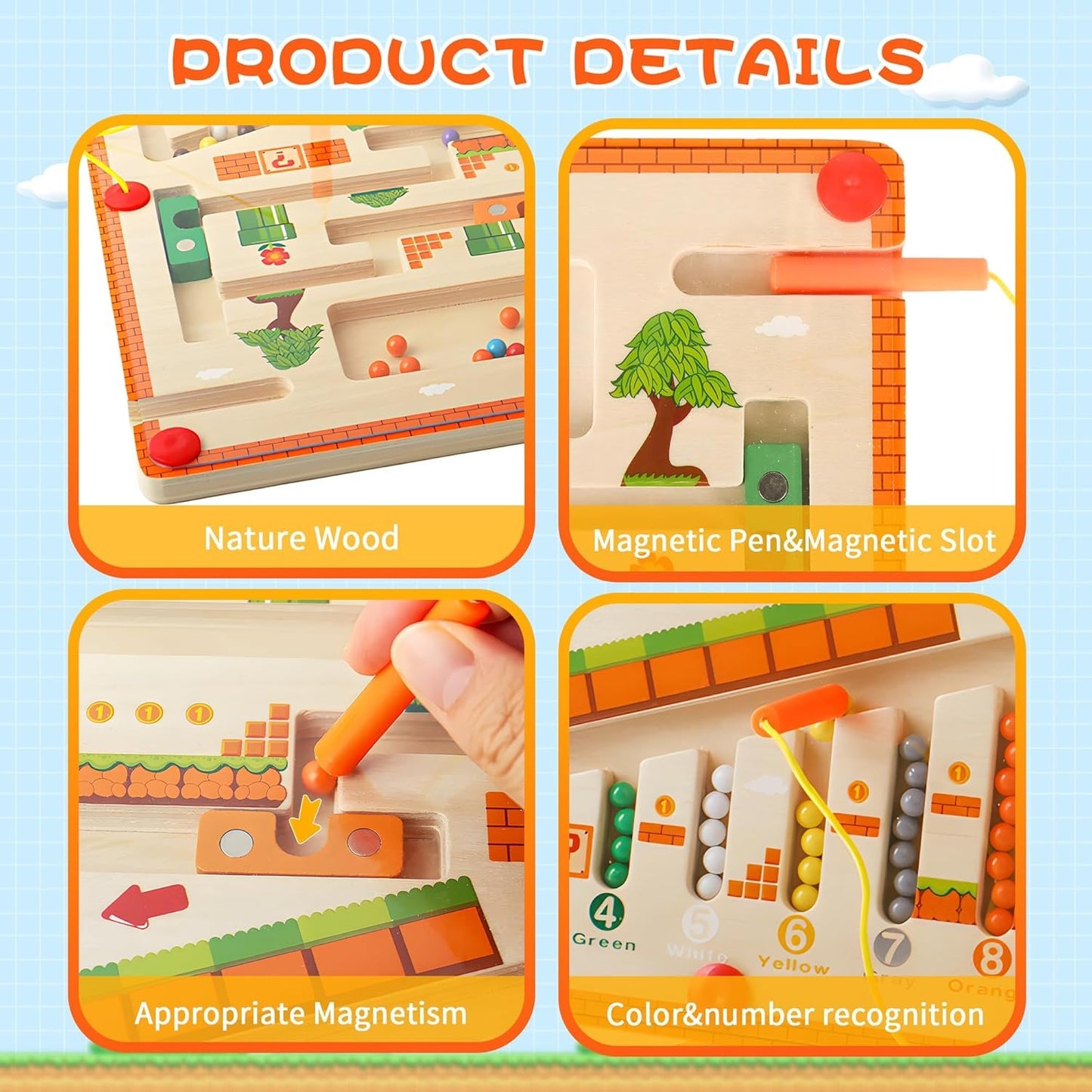 Wudly Wooden Magnetic Maze Board, Super Mario Theme, Educational Marble Labyrinth Puzzle Game