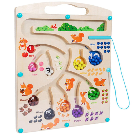 Wudly Wooden Educational Magnetic Squirrel Feeding Game, Colours & Numbers Learning Toy