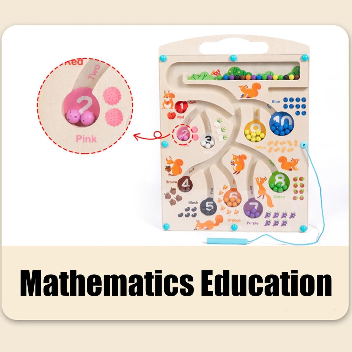 Wudly Wooden Educational Magnetic Squirrel Feeding Game, Colours & Numbers Learning Toy