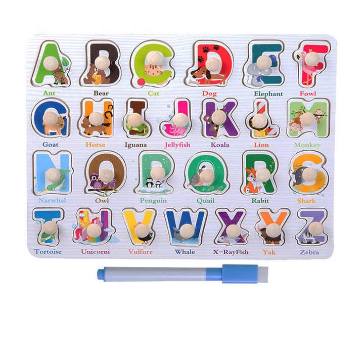 Wudly - Wooden Learning Knob Puzzle with White Board