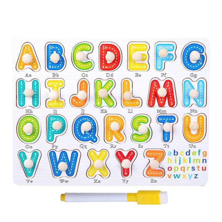 Wudly - Wooden Learning Knob Puzzle with White Board