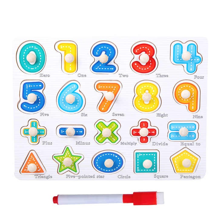 Wudly - Wooden Learning Knob Puzzle with White Board