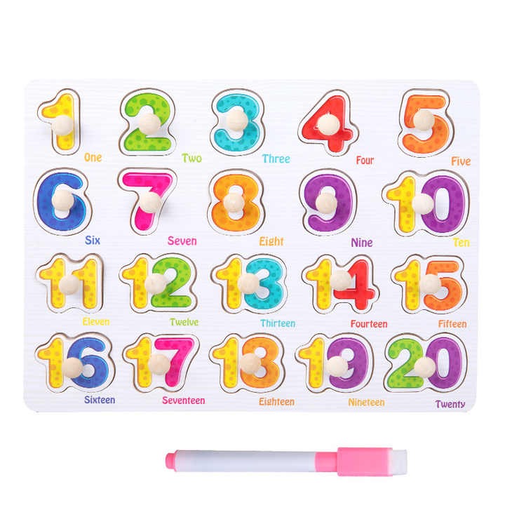 Wudly - Wooden Learning Knob Puzzle with White Board