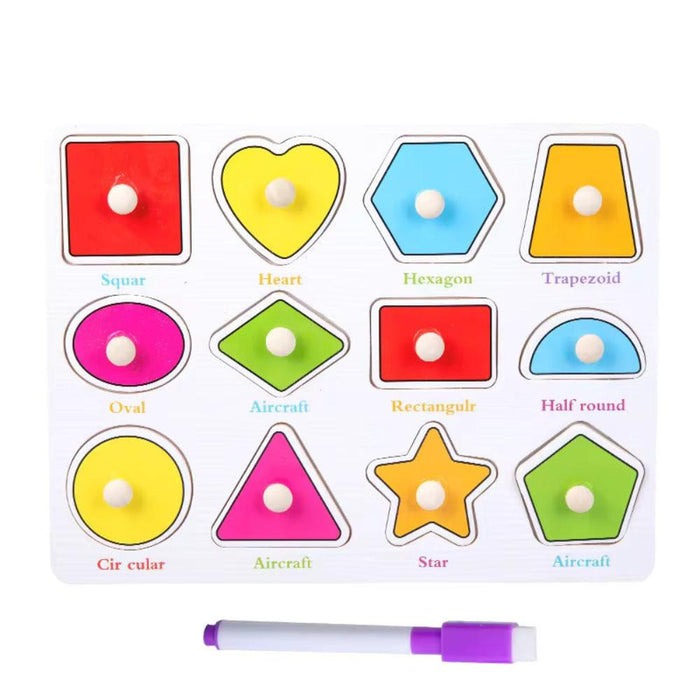 Wudly - Wooden Learning Knob Puzzle with White Board