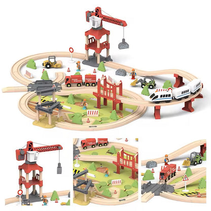 Wudly - Wooden Train Tracks Set Toys, Train Toys with All-Wood Double Sided Train Tracks, Toy Trains for Kids, Toddler Boys and Girls for  3+ Years Child,100 pcs Set, Child Safe Certified, Multi Colors