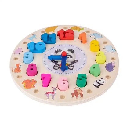 Wudly - Wooden Number Counting Learning Clock, Time Clock Learning Wooden Puzzle,Teaching Time Numbers Blocks Puzzle, Early Learning Educational Toy for 3+ years Kids, Child Safe Certified, Multi Colors.