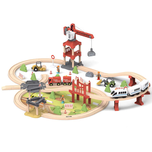 Wudly - Wooden Train Tracks Set Toys, Train Toys with All-Wood Double Sided Train Tracks, Toy Trains for Kids, Toddler Boys and Girls for  3+ Years Child,100 pcs Set, Child Safe Certified, Multi Colors