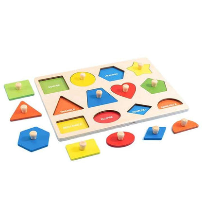 Wudly -  Wooden  Knob Puzzle Board, Preschool Learning Puzzle, Geometric Shapes Puzzle Board For Toddlers Ages 2+ Year (Set of 4 ), with Multi color & Child Safe Certified