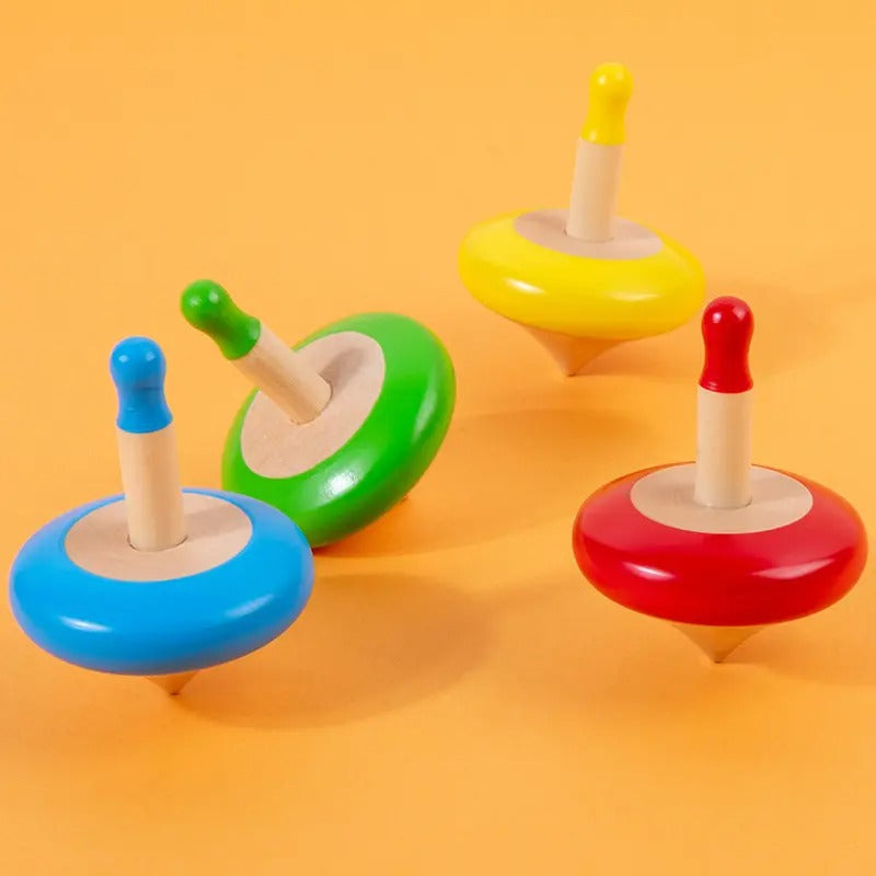 Wudly - Toys Wooden Spinning Top Toy Lattu Bhawra Lattoo Chakri Good Gift for Fun Games, Recreational & Therapeutic Use for Children, Adults & Seniors (Pack of 4)(Multi Colors  ) Eco Friendly & Safe Non Toxic Colors