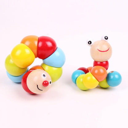 Wudly - Wooden Twisting Caterpillar Early Educational Toy for 18+ Months Child, with Bright Colors & Child Safe Certifird