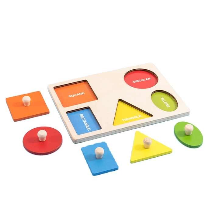 Wudly -  Wooden  Knob Puzzle Board, Preschool Learning Puzzle, Geometric Shapes Puzzle Board For Toddlers Ages 2+ Year (Set of 4 ), with Multi color & Child Safe Certified