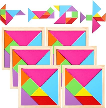 Wudly - Wooden Tangram Puzzle for Mind Development pattern Educational Toy for 3+ Years Kids, 8 Pieces Set, Child Safe Certified, Multicolors