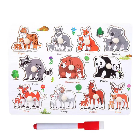 Wudly - Jungle Animal And Babies Knob Puzzle