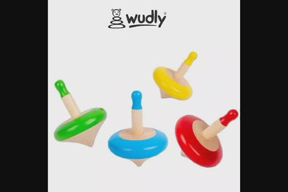 Wudly Colorful Wooden Spinning Tops Set (Set of 4 colors) (3 Years+)