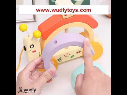 Wudly - Wooden Snail tractor, Pull along toy, Rainbow stacker, Color Blocks, Round Pull toy, toddler activity for 1+ Years kids, Child Safe Certified, Multi Colors