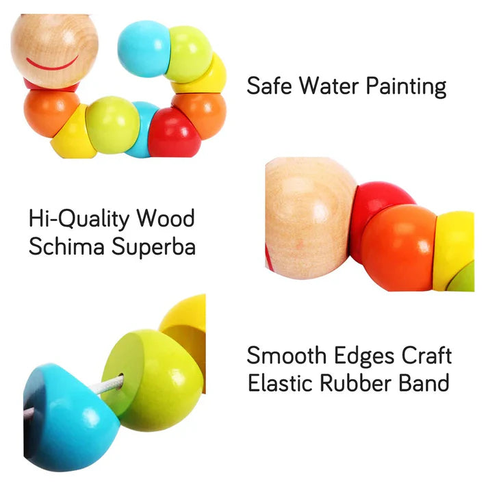 Wudly - Wooden Twisting Caterpillar Early Educational Toy for 18+ Months Child, with Bright Colors & Child Safe Certifird