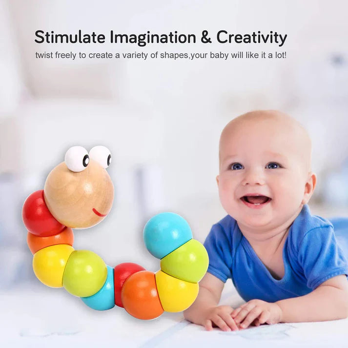 Wudly - Wooden Twisting Caterpillar Early Educational Toy for 18+ Months Child, with Bright Colors & Child Safe Certifird